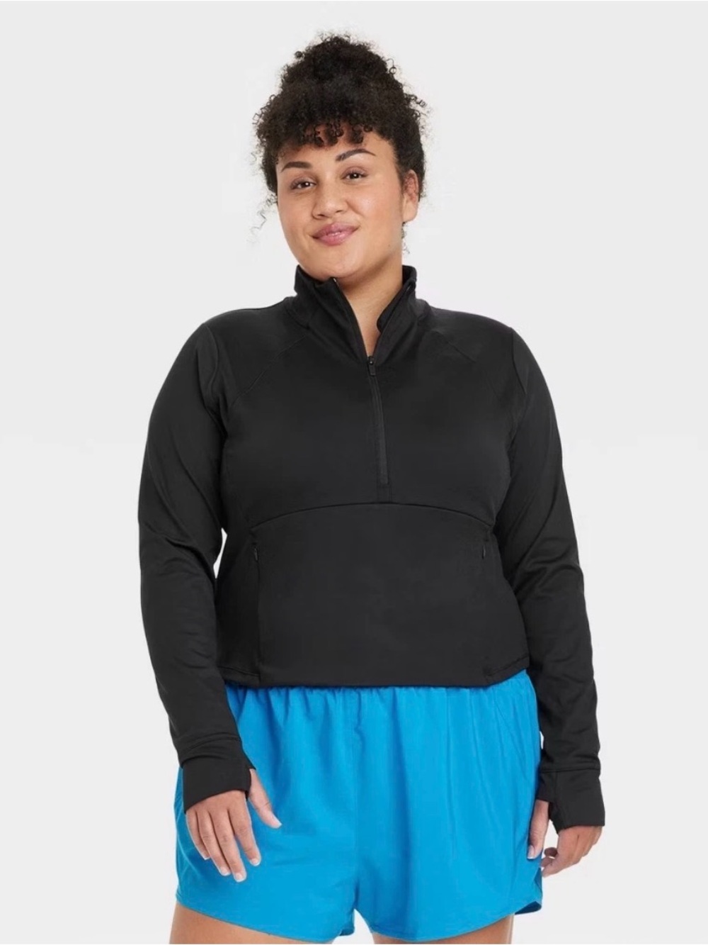 NWT All In Motion Women's 1/2 Zip Knit Pullover Jacket Black 2X, Athleisure Plus